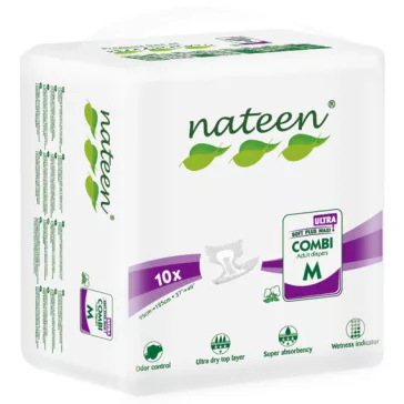 Az M-es mértetű, 10 darabos kiszerelésben kapható NATEEN Combi Ultra felnőtt pelenka kifejezett