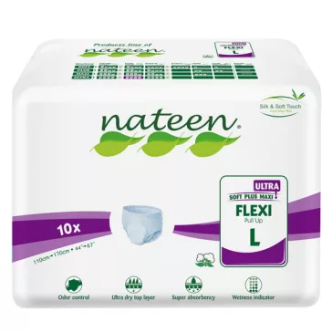 A Nateen Flexi Ultra L bugyipelenka 3750 ml nedvszívó kapacitással, elasztikus derékkal és bőrb