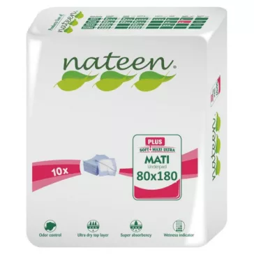 A Nateen Mati Plus 180×80 cm eldobható betegalátét 1200 ml nedvszívással, oldalsó peremekkel és