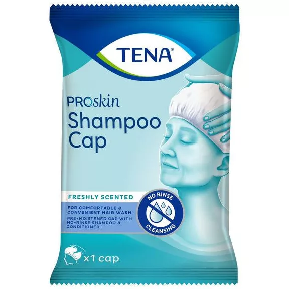 A TENA ProSkin nedves hajmosó sapka tökéletes a gyors és higiénikus hajtisztításhoz víz nélkül. A TENA ProSkin nedves hajmosó sapka tökéletes a gyors és higiénikus hajtisztításhoz víz nélkül.