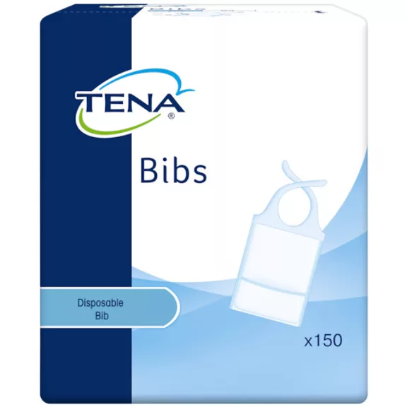 Az M méretű TENA Bibs eldobható előke elülső zsebbel és rögzítőzsinórral méltóságot megőrző és Az M méretű TENA Bibs eldobható előke elülső zsebbel és rögzítőzsinórral méltóságot megőrző és