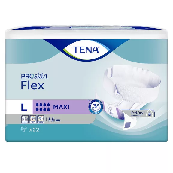 Az L méretű, saját övvel ellátott, rendkívül nagy nedvszívó képességű TENA Flex Maxi felnőtt pe Az L méretű, saját övvel ellátott, rendkívül nagy nedvszívó képességű TENA Flex Maxi felnőtt pe