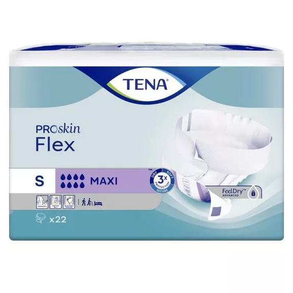 Az S méretű, saját övvel ellátott, rendkívül nagy nedvszívó képességű TENA Flex Maxi felnőttpel Az S méretű, saját övvel ellátott, rendkívül nagy nedvszívó képességű TENA Flex Maxi felnőttpel