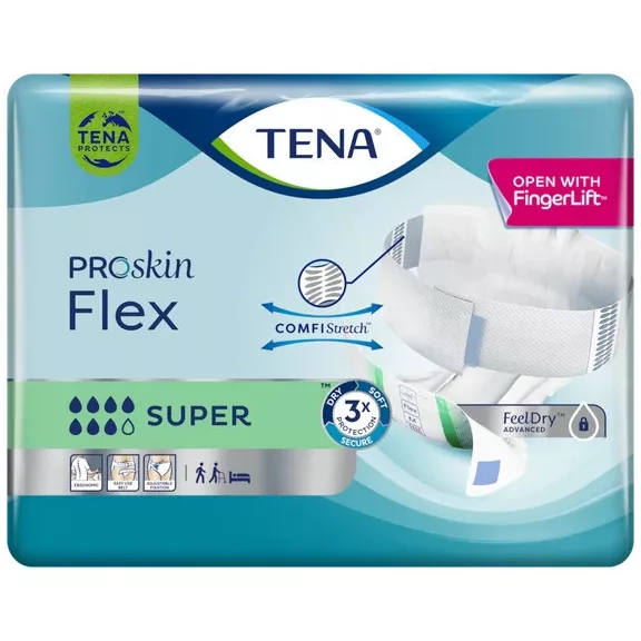 Az M méretű TENA Flex Super inkontinencia esetére készült rugalmas, öves pelenkanadrág, amelyne Az M méretű TENA Flex Super inkontinencia esetére készült rugalmas, öves pelenkanadrág, amelyne