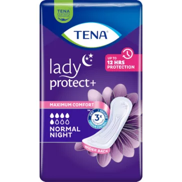 Az extra széles kivitelben készített, hátul szélesedő TENA Lady Protect+ Normal Night inkontine