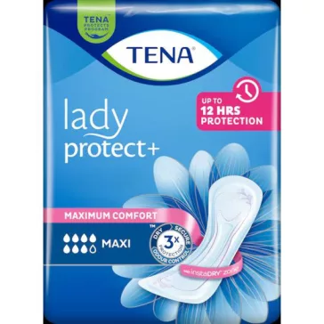 A 12 db kiszerelésben kapható, 37,8 centiméter hosszú TENA Lady Protect+ Maxi betét maximális k