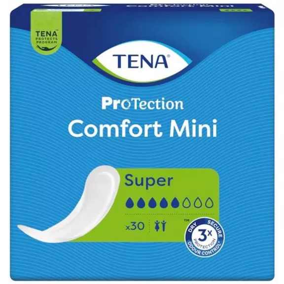A harminc darabos, csomagos kiszerelésben kapható TENA Comfort Mini Super inkontinenciabetét kö A harminc darabos, csomagos kiszerelésben kapható TENA Comfort Mini Super inkontinenciabetét kö