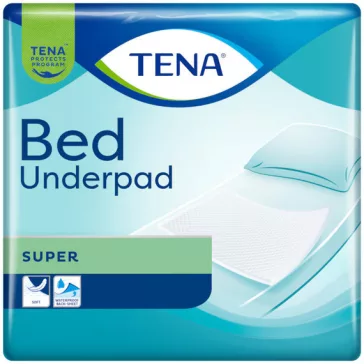 A 26 darabos kiszerelésben kapható, 60x90 centiméteres Tena Bed Super ágyvédő felnőttkori inkon
