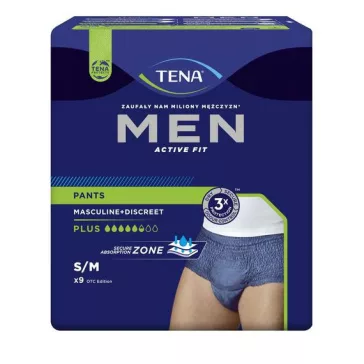 A 8 darabos kiszerelésben kapható TENA Men Active Fit Pants Plus S/M férfi betét véget vet a sz