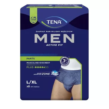 A 8 darabos kiszerelésben kapható TENA Men Active Fit Pants Plus L/XL férfi betét véget vet a s