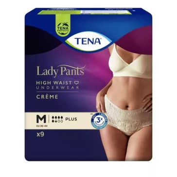 A nyolc darabos kiszerelésben kapható, M méretű, krém színű TENA Lady Pants Plus inkontinencia 