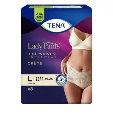 A nyolc darabos kiszerelésben kapható, L méretű, krém színű TENA Lady Pants Plus inkontinencia 